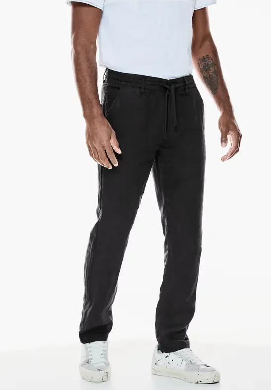 Street One MEN Männer Leinenhose in Schwarz, Gr: 30