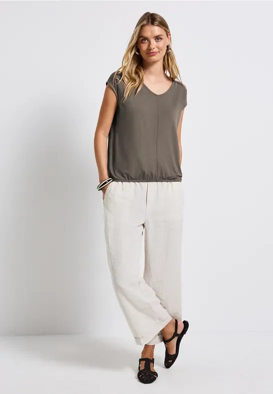 Street One Frauen V-Neck Jersey-Shirt in Braun, Gr: 34