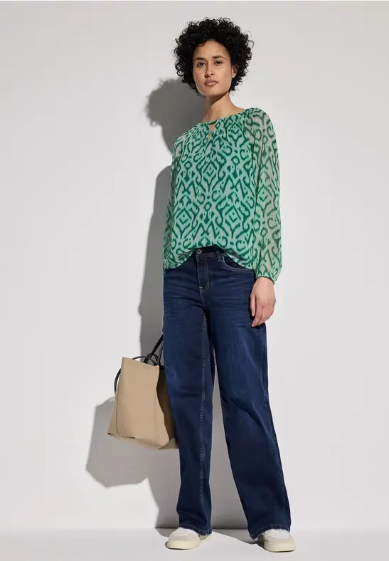 Thumbnail - Street One Frauen Gemusterte Chiffon-Bluse in Multicolour|Grün, Gr: 36