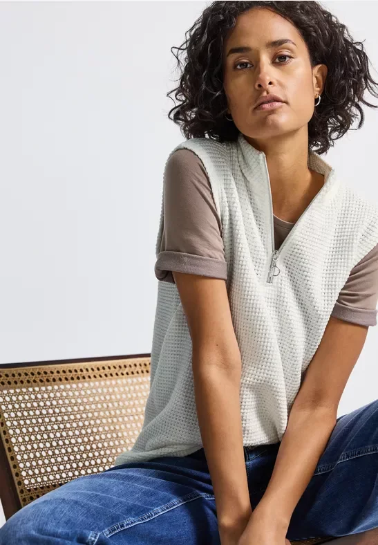 Thumbnail - Street One Frauen Turtleneck Shirt mit Zipper in Weiß, Gr: 36