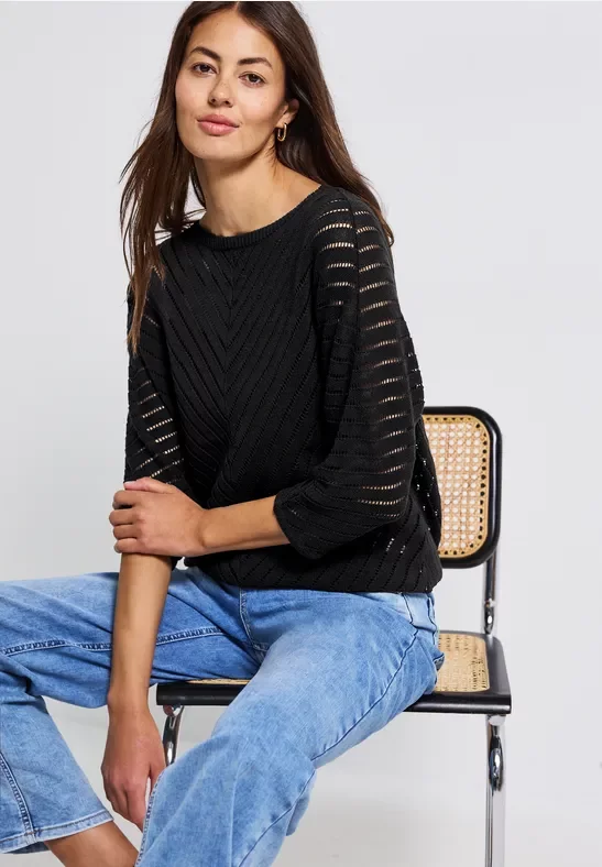 Thumbnail - Street One Frauen Strukturpullover in Schwarz, Gr: 36