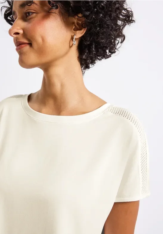 Thumbnail - Street One Frauen Jersey-Shirt mit Mesh-Detail in Weiß, Gr: 38