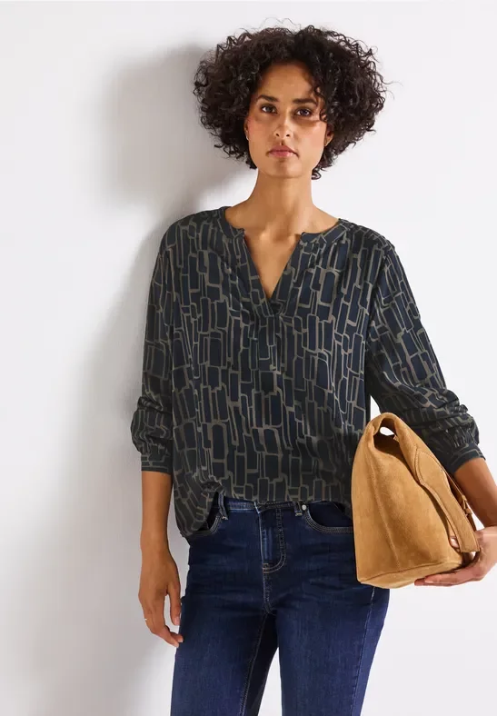 Street One Frauen Bluse mit Puzzle Print in Blau, Gr: 36