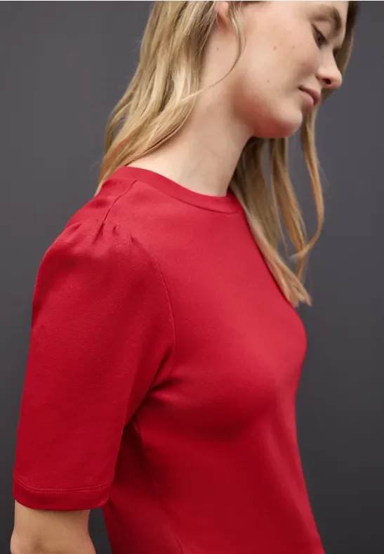 Thumbnail - Street One Frauen Basic T-Shirt mit Raffung in Rot, Gr: 36
