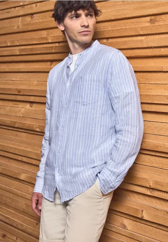 Street One MEN Männer Gestreiftes Leinenhemd in Blau, Gr: L