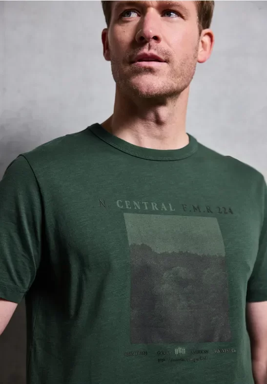 Street One MEN Männer Slub T-Shirt mit Fotoprint in Grün, Gr: 3XL