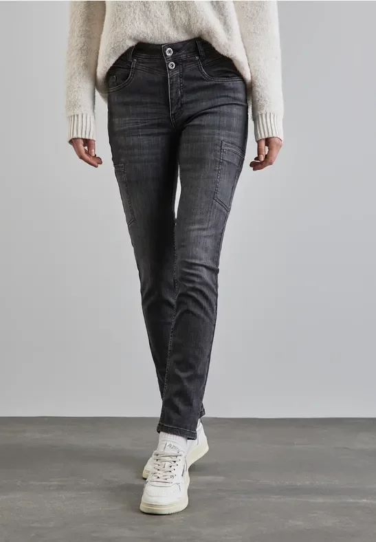Street One Frauen Jeans im Cargo-Look in Schwarz, Gr: 33