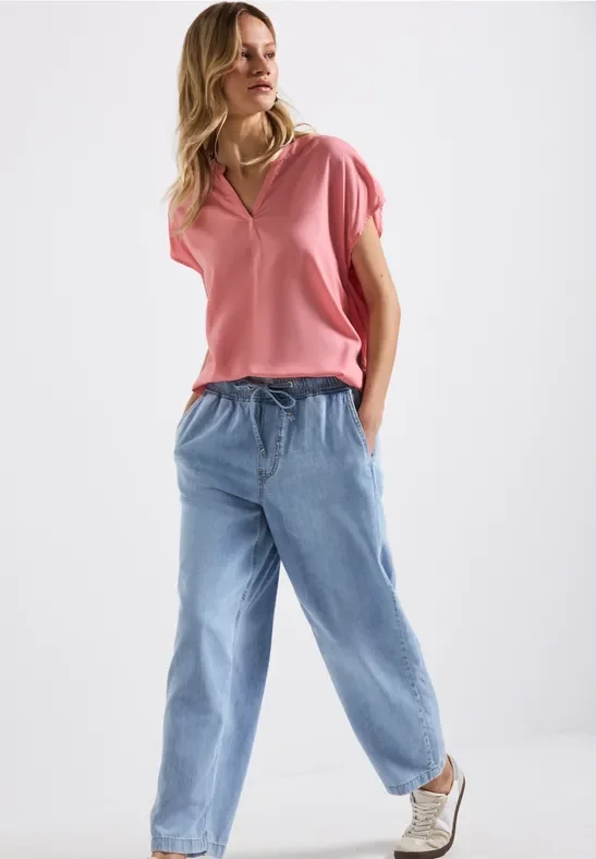 Thumbnail - Street One Frauen Split Neck Bluse in Unifarbe in Rosa, Gr: 36