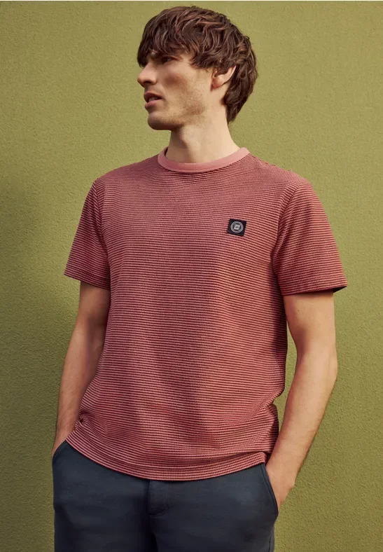 Street One MEN Männer T-Shirt mit Rundhals und feinen Streifen in Rosa, Gr: 3XL