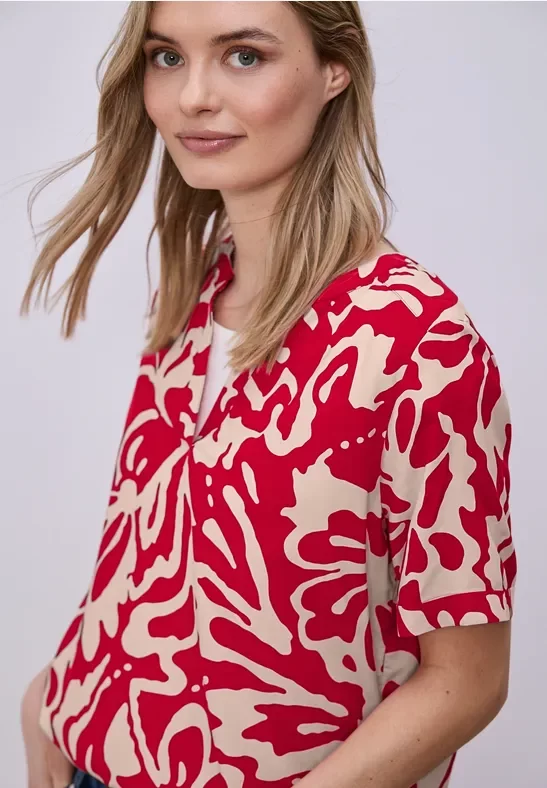 Street One Frauen Kurzarm Bluse mit floralem Muster in Rot, Gr: 46