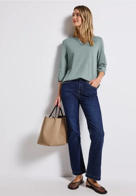 Street One Frauen Split Neck Jersey Shirt in Blau, Gr: 44