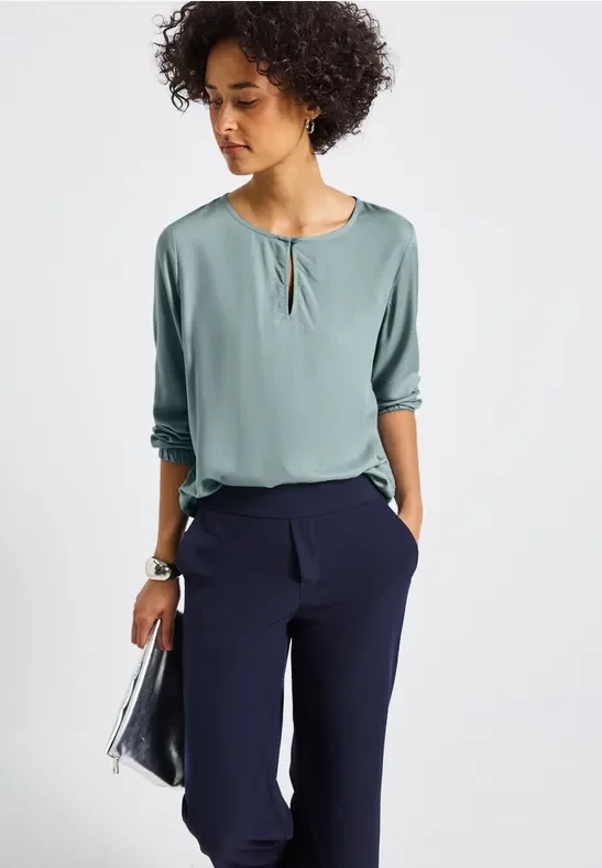 Street One Frauen Rundhalsbluse mit Cut-Out in Blau, Gr: 38