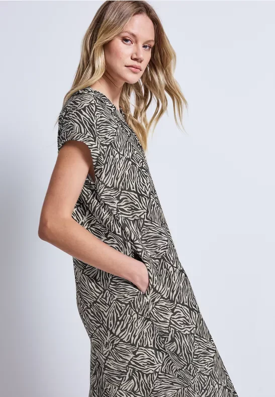 Street One Frauen Gemustertes T-Shirt Kleid in Grün, Gr: 42