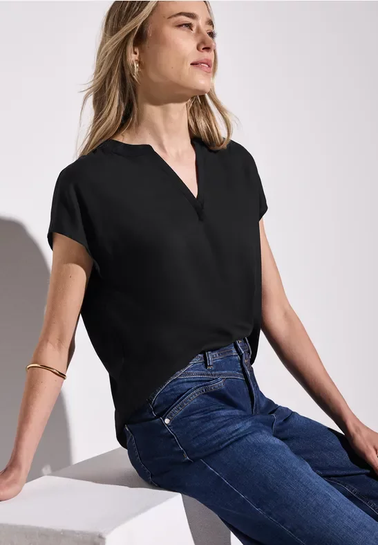 Thumbnail - Street One Frauen Bluse in Unifarbe in Schwarz, Gr: 42