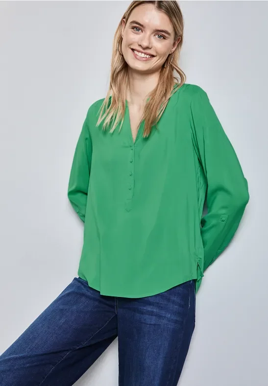 Thumbnail - Street One Frauen Basic Bluse in Unifarbe in Grün, Gr: 34