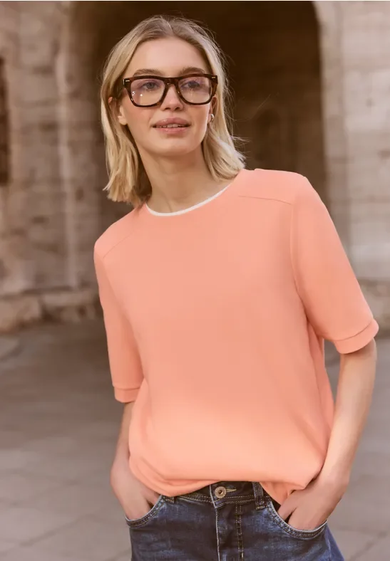 Street One Studio Frauen Basic T-Shirt mit Kurzarm und Rundhals in Orange, Gr: 36