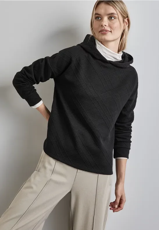 Street One Frauen Hoodie mit Struktur in Schwarz, Gr: 34