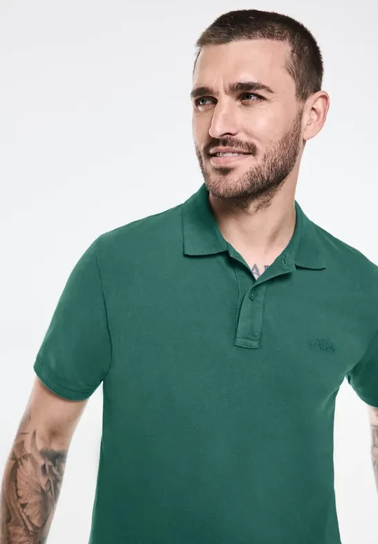 Thumbnail - Street One MEN Männer Washed-Look Poloshirt in Grün, Gr: XXL