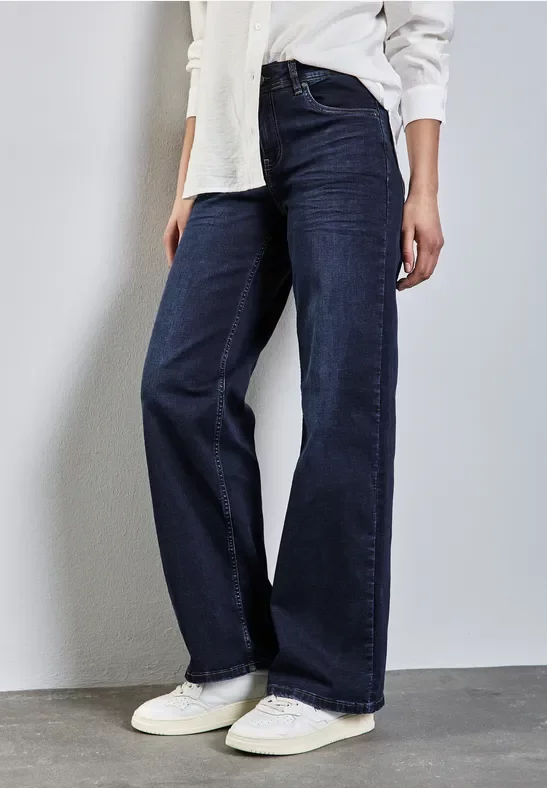 Street One Frauen Wide Leg Jeans in Blau, Gr: 24