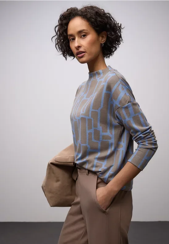 Street One Frauen Print Shirt mit Tunnelzug in Blau, Gr: 46