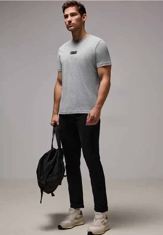 Street One MEN Männer T-Shirt mit kleinem Print in Grau, Gr: 3XL