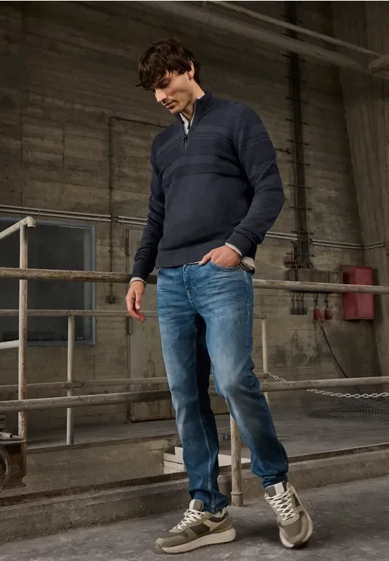 Street One MEN Männer Strukturstreifen Pullover in Blau, Gr: L