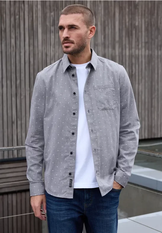Street One MEN Männer Gemustertes Herringbone Hemd in Grau, Gr: L