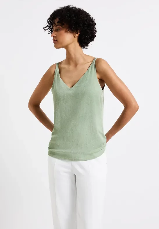 Street One Frauen Materialmix V-Neck Top in Grün, Gr: 44