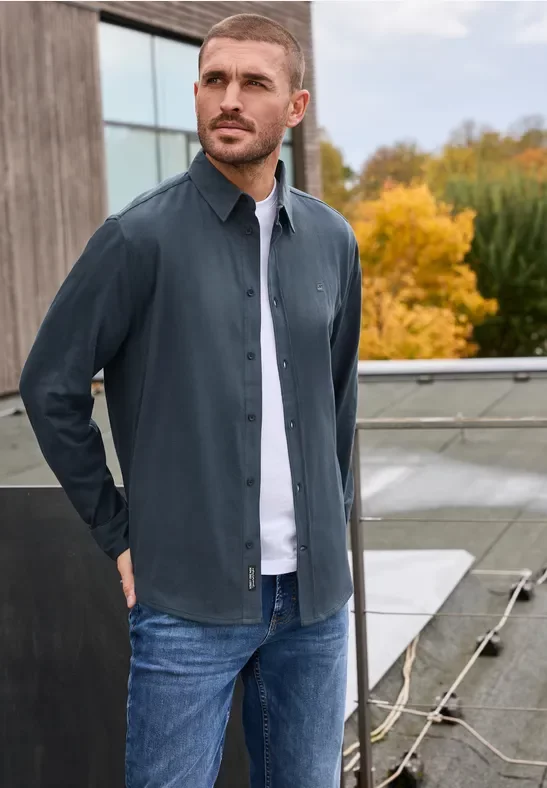 Street One MEN Männer Bequemes Jersey Hemd in Blau, Gr: 3XL