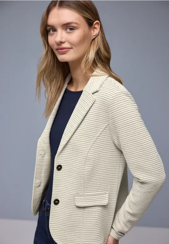 Street One Frauen Gestreifter Strukturblazer in Beige, Gr: 38