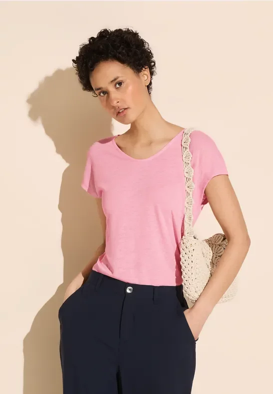 Street One Frauen Jersey T-Shirt in Rosa, Gr: 46