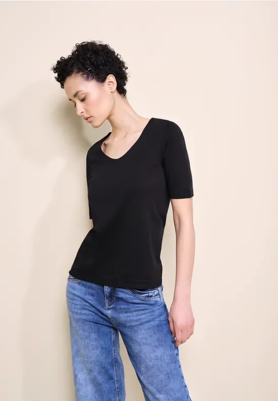 Thumbnail - Street One Frauen Basic Kurzarmshirt in Schwarz, Gr: 36