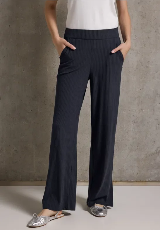 Street One Studio Frauen Ripp-Hose mit Schlitzen in Blau, Gr: 34