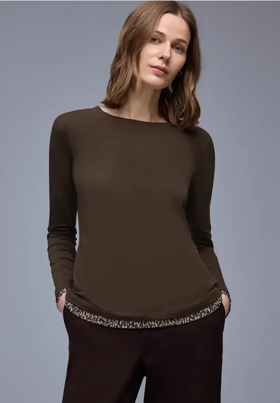 Street One Frauen Shirt mit Leo-Details in Braun, Gr: 42