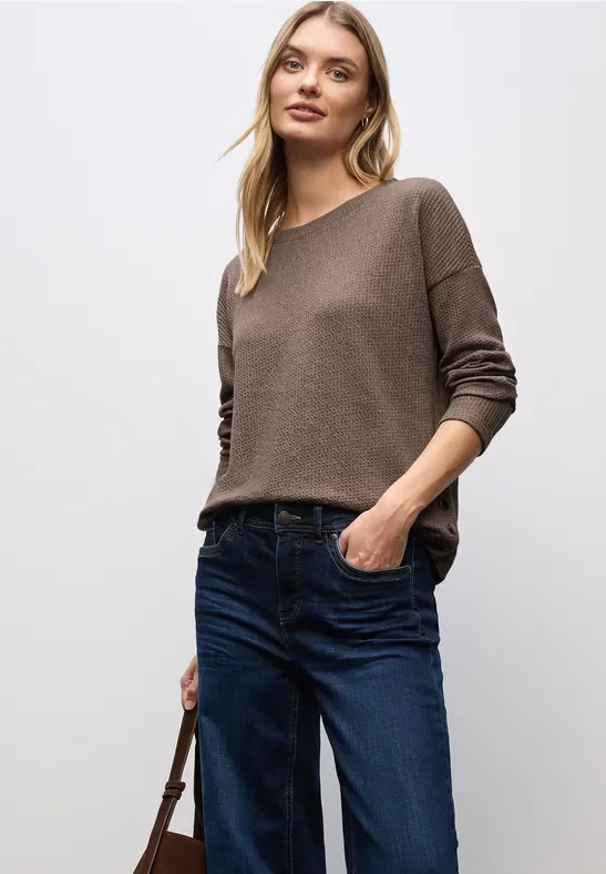 Thumbnail - Street One Frauen Strukturshirt mit Knöpfen in Braun, Gr: 36