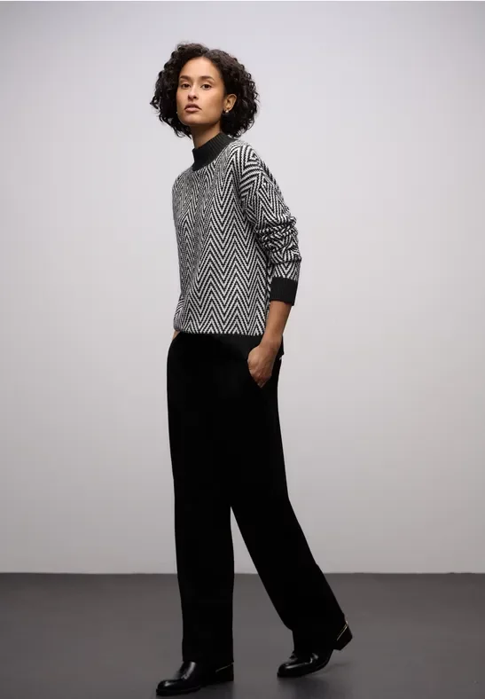 Street One Frauen Jacquard Turtleneck Pullover in Schwarz, Gr: 36