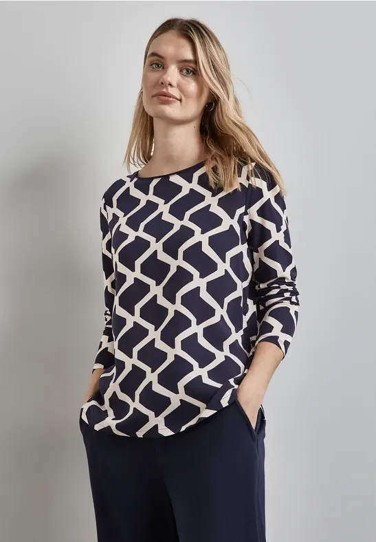 Street One Frauen Bedrucktes Langarmshirt in Blau, Gr: 36