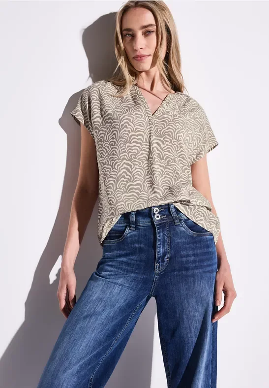 Street One Frauen Bedruckte Bluse in Beige, Gr: 34