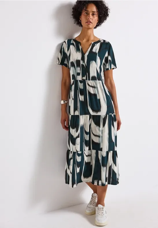 Street One Frauen Volant-Kleid mit Ikat Print in Türkis, Gr: 34