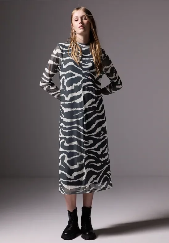 Thumbnail - Street One Studio Frauen Gemustertes Mesh-Kleid in Grau, Gr: 34