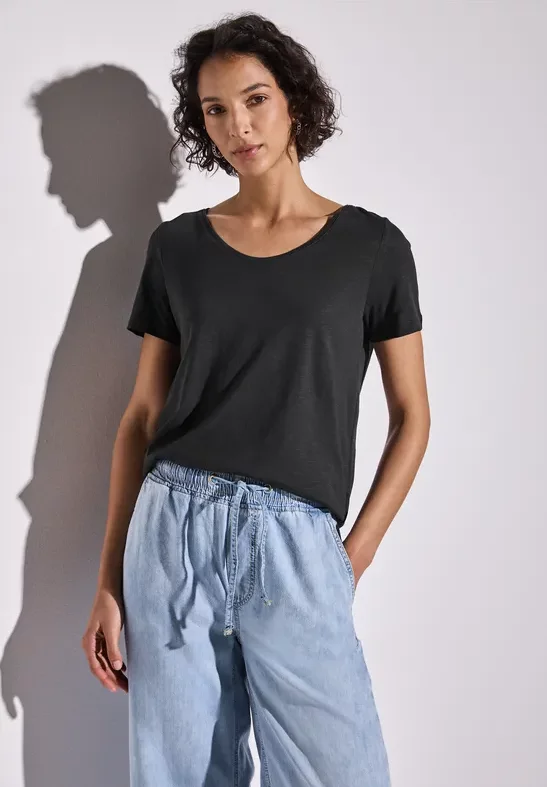 Street One Frauen Basic T-Shirt in Unifarbe in Grau, Gr: 34