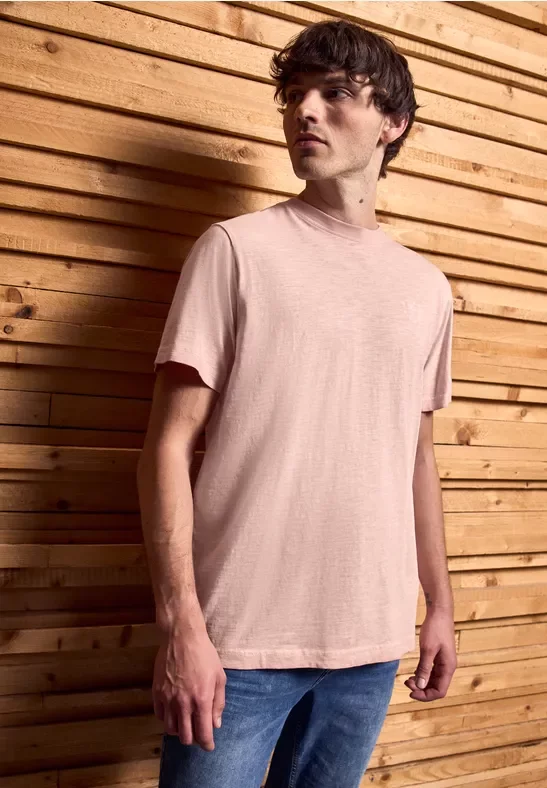 Thumbnail - Street One MEN Männer Slub T-Shirt in Washed-Optik in Rosa, Gr: 3XL