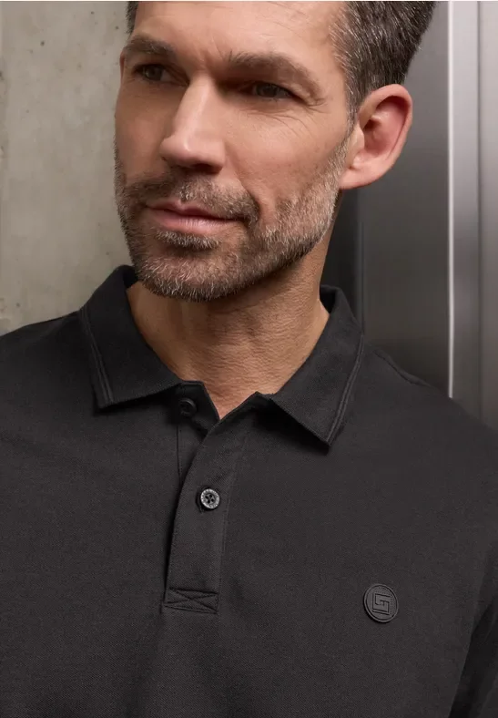 Street One MEN Männer Basic Komfort-Poloshirt in Schwarz, Gr: 3XL