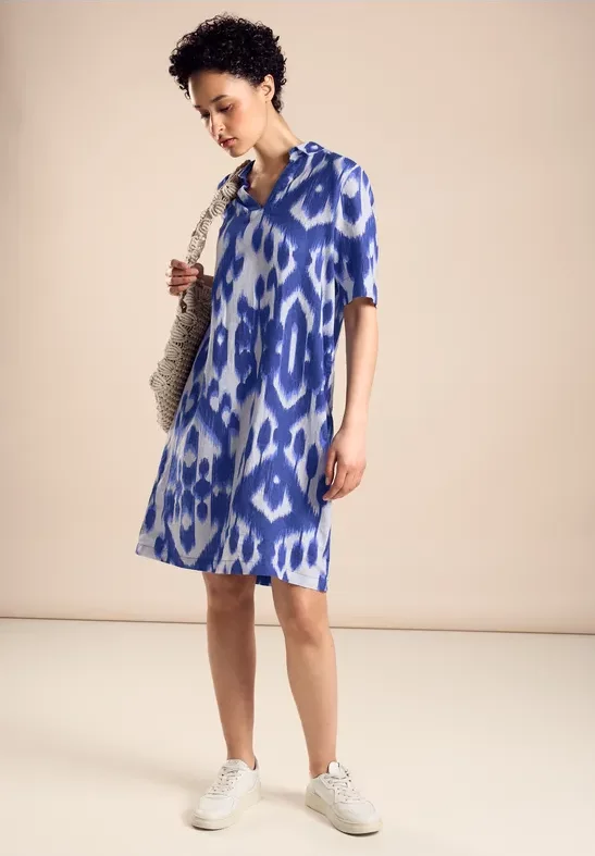 Street One Frauen Print Leinen Kleid in Blau, Gr: 36