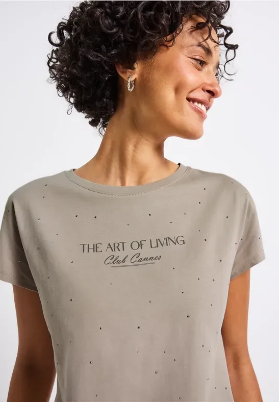 Street One Frauen Shirt mit Schmucksteinen in Beige, Gr: 46