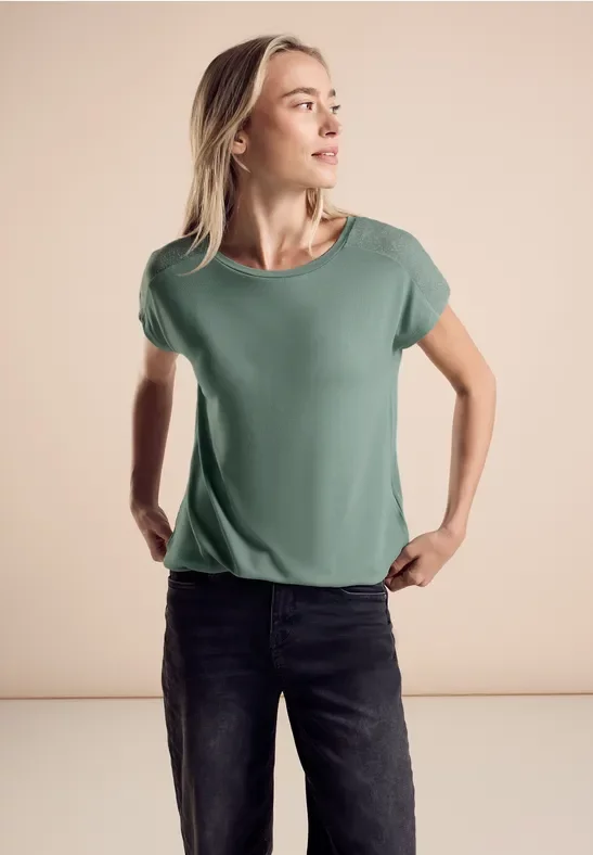 Street One Frauen T-Shirt mit Glanz-Detail in Grün, Gr: 44