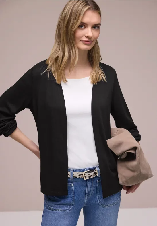 Street One Frauen Langarm Jacke in offener Passform in Schwarz, Gr: 38