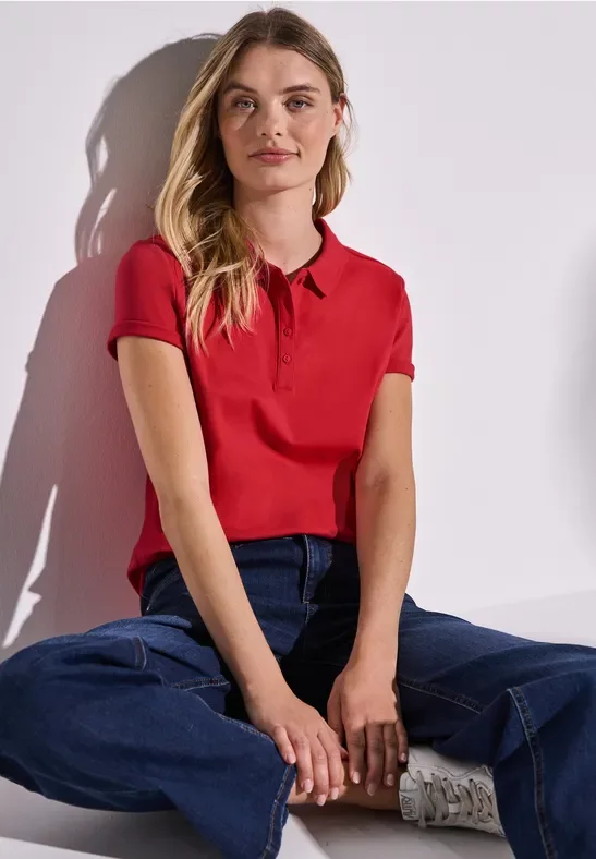 Thumbnail - Street One Frauen Poloshirt mit Rippstruktur in Rot, Gr: 34