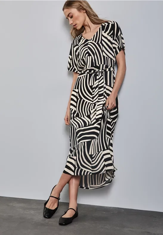 Street One Frauen Bedrucktes Maxi-Kleid in Schwarz, Gr: 38