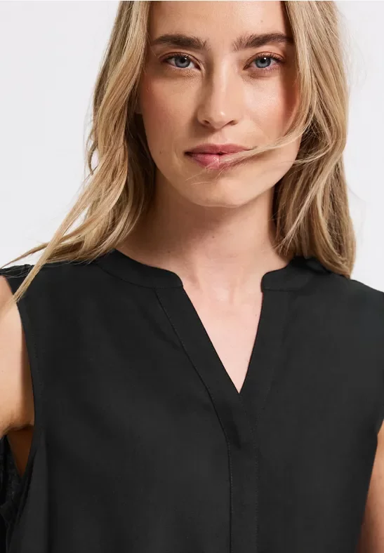Thumbnail - Street One Frauen Split Neck Blusentop in Schwarz, Gr: 34